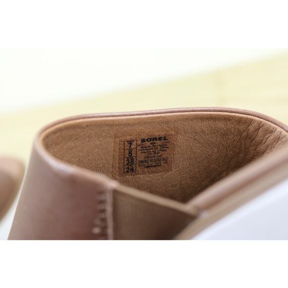 New Sorel Sandals Womens 7 Brown Leather Dayspring Platform Slide Shoes - Picture 7 of 7